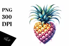 Heart-Shaped Pineapple Watercolor PNG Product Image 1