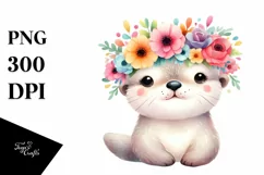 Simple Watercolor Lamb with Flower Crown PNG Product Image 1