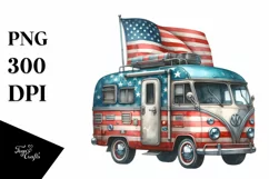Whimsical Vintage RV with USA Flag Colors | Clipart Product Image 3