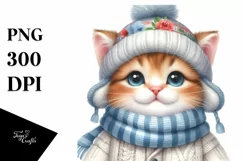 Watercolor Cute Baby Cat in Winter Clothes Product Image 1
