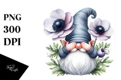 Cute Gnome with Big Hat and Anemone PNG Product Image 1