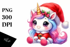 cute unicorn Santa | Sublimation | Clipart Product Image 1