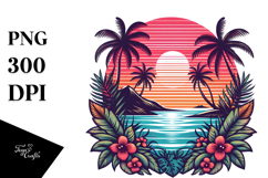 Retro Tropical Island Sunset PNG Product Image 1