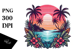 Retro Tropical Island Sunset PNG Product Image 1