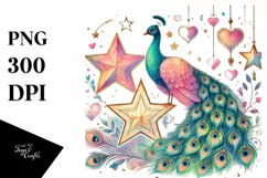 Colorful Pastel Watercolor Digital Painting with Peacock PNG Product Image 1