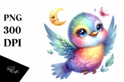 Colorful Baby Hummingbird with Moon | Sublimation | Clipart Product Image 1
