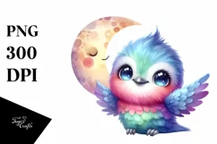 Colorful Baby Hummingbird with Moon | Sublimation | Clipart Product Image 3