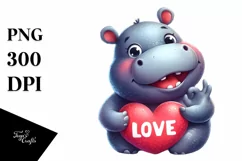 Funny Cute Hippo Smiling Love Sign Clipart Product Image 1