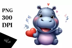 Funny Cute Hippo Smiling Love Sign Clipart Product Image 3