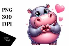 Funny Cute Hippo Smiling Love Sign Clipart Product Image 3