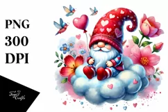 Digital Painting of Cute Valentines Gnome on Cloud Product Image 1