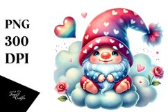 Digital Painting of Cute Valentines Gnome on Cloud Product Image 1