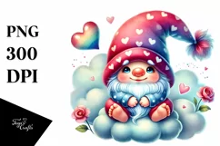 Digital Painting of Cute Valentines Gnome on Cloud Product Image 1