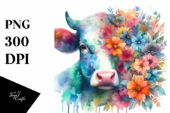 Half Flower Cow Watercolor | Sublimation Clipart Product Image 1