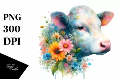 Half Flower Cow Watercolor | Sublimation Clipart Product Image 3