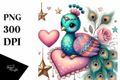 Adorned Peacock on Star Holding Heart PNG Product Image 1