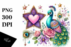 Adorned Peacock on Star Holding Heart PNG Product Image 1