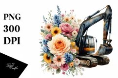 Vintage Excavator with Huge Flowers, PNG Product Image 3