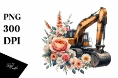 Vintage Excavator with Huge Flowers, PNG Product Image 3