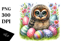 Digital Watercolor Baby Owl PNG Product Image 1