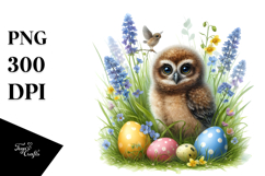 Digital Watercolor Baby Owl PNG Product Image 1