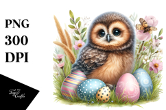 Digital Watercolor Cute Baby Owl PNG Product Image 1