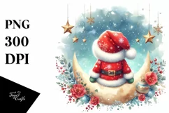 Cute Santa on Moon, High-Res PNG Product Image 1