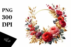 Vibrant Gold Foil Red Roses | Sublimation Clipart Product Image 3