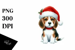 Beagle with Santa Hat Watercolor Christmas PNG Product Image 1