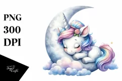 Cute Baby Unicorn on Moon | Sublimation | Clipart Product Image 3