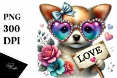 puppy with Heart Shaped Sunglasses PNG Product Image 1