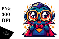 Funny Vampire with Superhero Cape, Glowing PNG Product Image 1