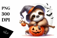 Digital Painting Sloth on Halloween Moon, PNG Product Image 1