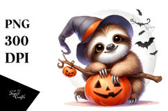Digital Painting Sloth on Halloween Moon, PNG Product Image 1