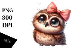 Funny Baby Owl Portrait Bow Clipart Product Image 1