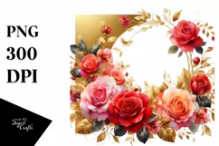 Vibrant Abstract with Gold Foil and Red Roses | Clipart Product Image 1