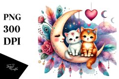 Boho Baby Cat on Moon, Transparent PNG Product Image 1