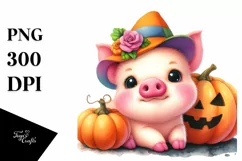 Simple Watercolor Vibrant Drawing Cute Baby Pig Pumpkin Product Image 1