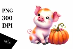 Simple Watercolor Vibrant Drawing Cute Baby Pig Pumpkin Product Image 3