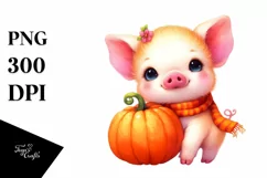 Simple Watercolor Vibrant Drawing Cute Baby Pig Pumpkin Product Image 3