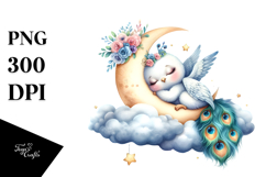 Sleeping Baby Peacock on Moon PNG Product Image 1