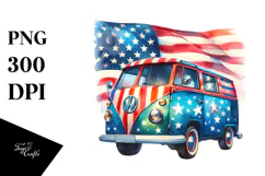 Vintage Van with USA Flag, Transparent PNG Product Image 1