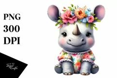 Smiling Rhino Whimsical Flowers Clipart Product Image 3