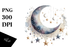 Vibrant Moon with Stars Drawing PNG Product Image 1