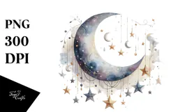 Vibrant Moon with Stars Drawing PNG Product Image 1