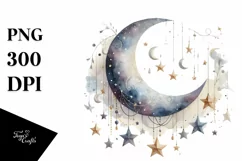 Vibrant Moon with Stars Drawing PNG Product Image 3