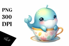 Colorful Baby Whale in Tea Cup | Sublimation | Clipart Product Image 1