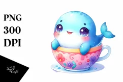 Colorful Baby Whale in Tea Cup | Clipart Product Image 1
