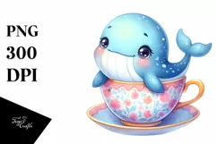 Colorful Baby Whale in Tea Cup | Sublimation | Clipart Product Image 1