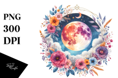 Vibrant Boho Moon with Flowers | Sublimation | Clipart Product Image 1